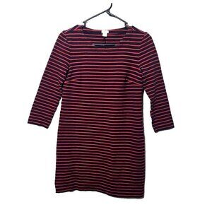 J Crew Mini Dress XXS Red Black Stripes 3/4 Sleeve Stretch Casual Basics Comfort